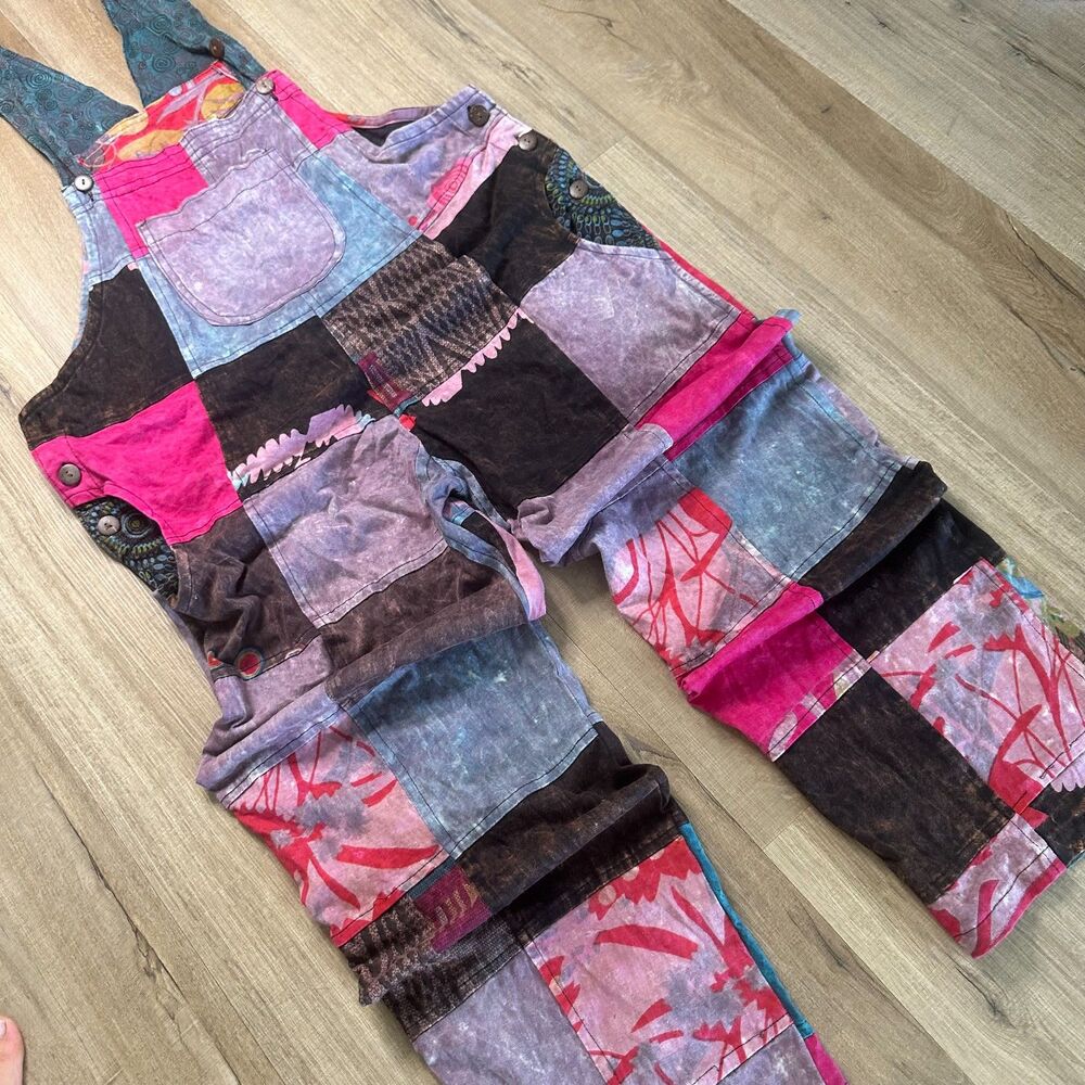 Nepal Boho Patchwork Overalls 2XL XXL 100% Cotton Hippie Granola Exotic - Picture 9 of 12